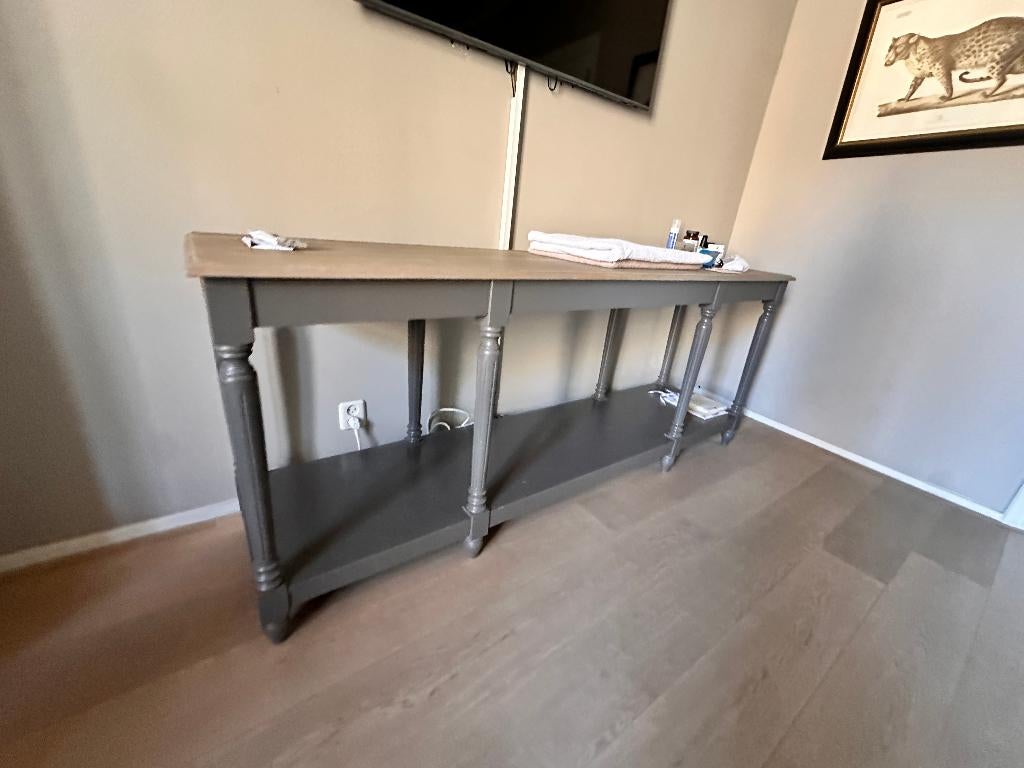 Landelijke wandtafel massief hout grijs, Ophalen, Gebruikt, Eikenhout, 200 cm of meer