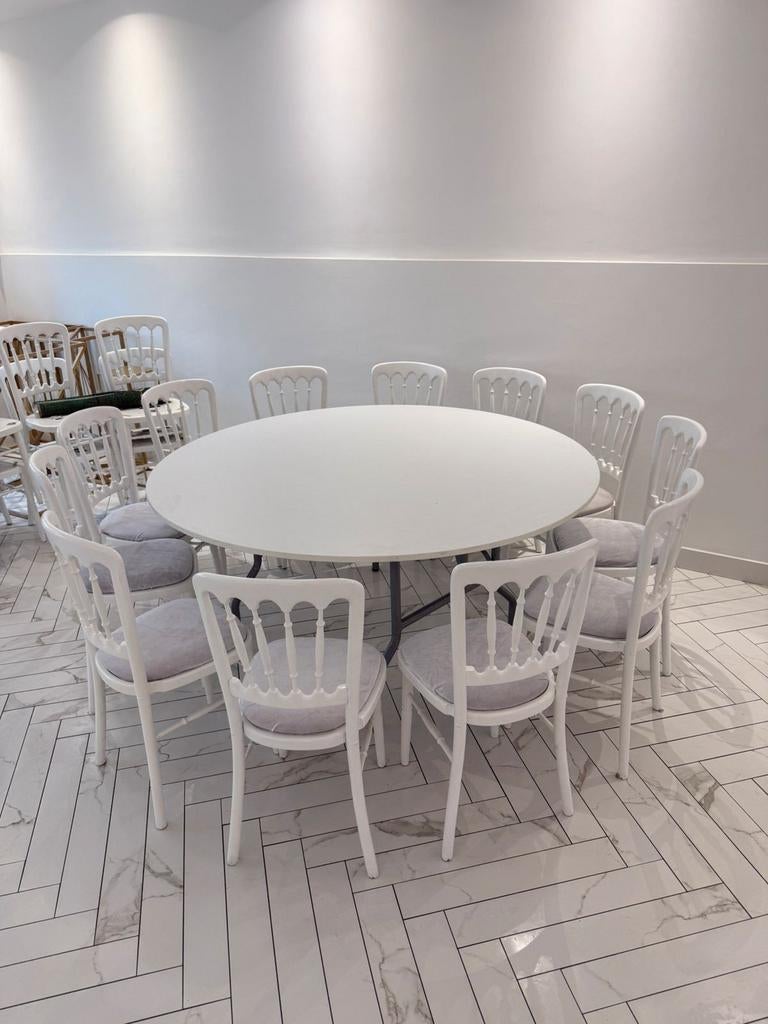 Witte houten Napoleon stoelen met kussens, Huis en Inrichting, Stoelen, Ophalen, Gebruikt, Wit, Vijf, Zes of meer stoelen
