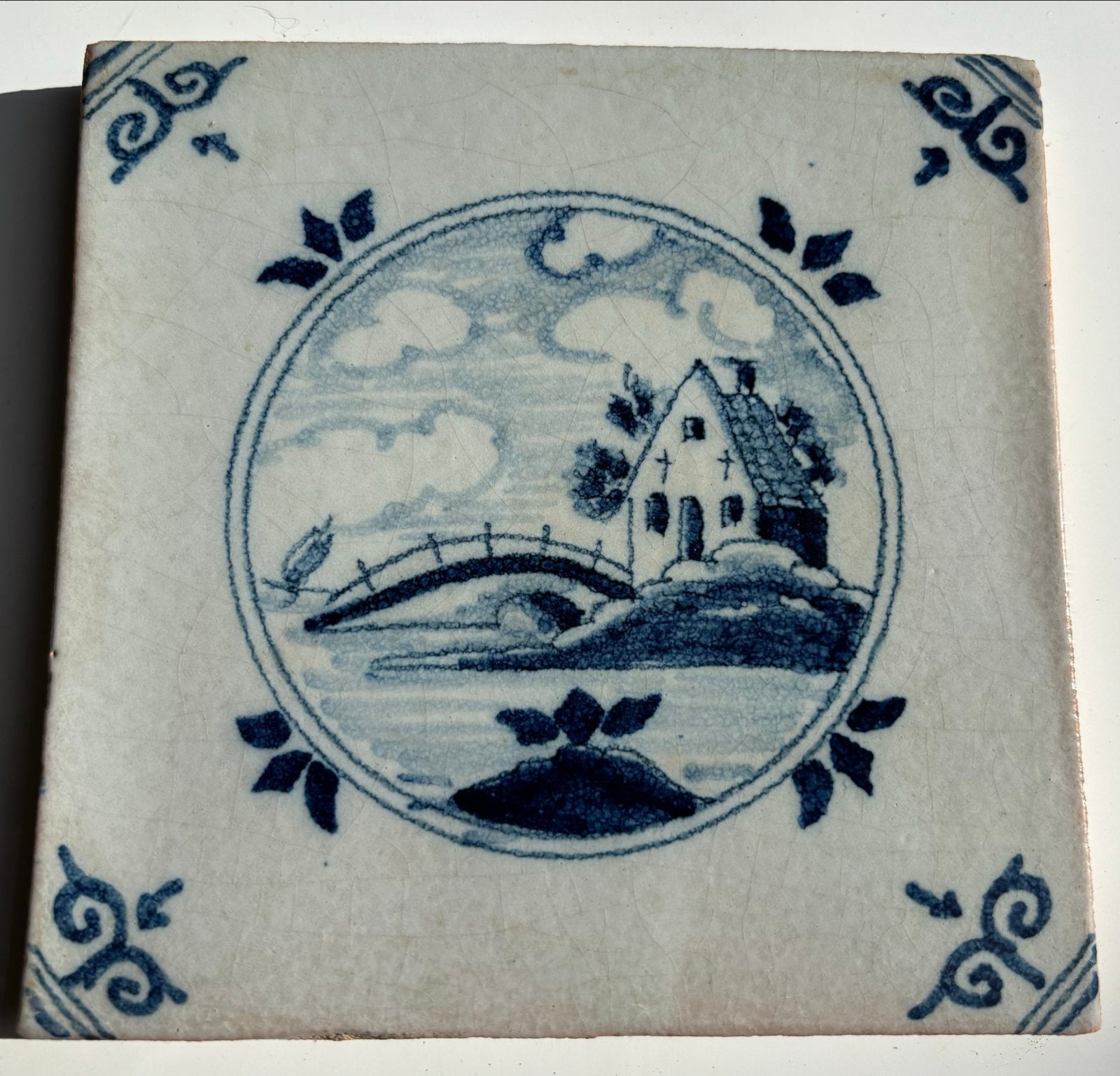 Antieke Tegel met Hollands Landschap, Antiek en Kunst, Ophalen of Verzenden