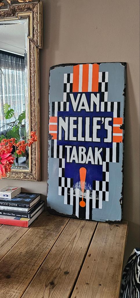 Van Nelle's Tabak emaille bord Jacob Jongert Art Deco, Ophalen of Verzenden, Gebruikt, Reclamebord