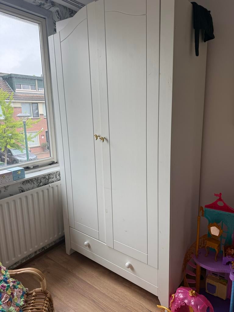 Witte kledingkast met lade voor meisjeskamer, Huis en Inrichting, Ophalen, Gebruikt, 50 tot 100 cm, Met lade(s)