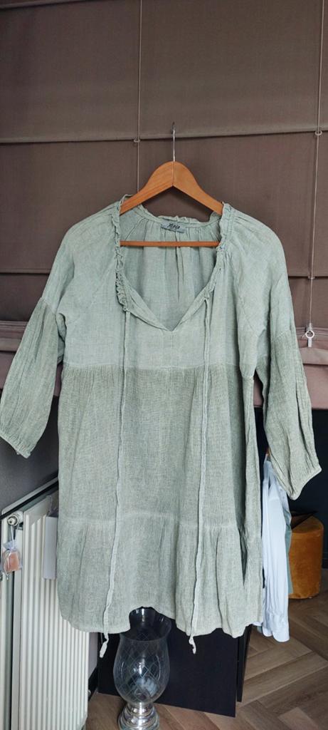 Linnen jurkje van Xuna. Olijfgroen., Kleding | Dames, Maat 38/40 (M), Ophalen of Verzenden, Zo goed als nieuw, Xuna