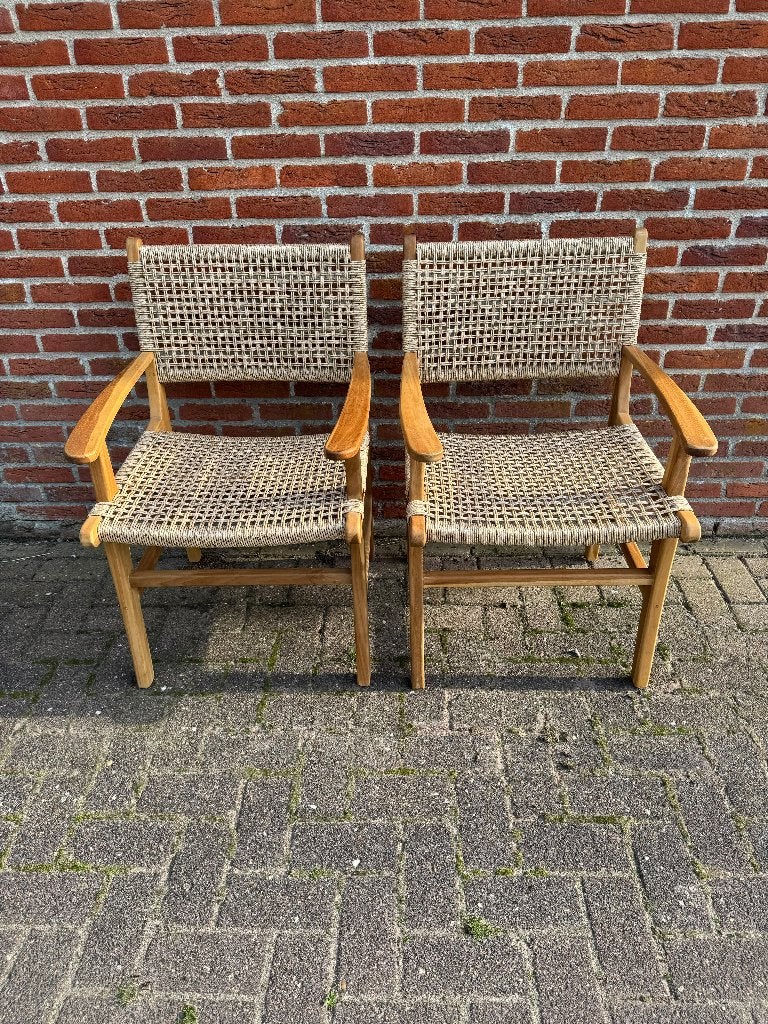Set van 2 houten stoelen met gevlochten zitting en leuning, Ophalen, Gebruikt, Overige kleuren, Hout