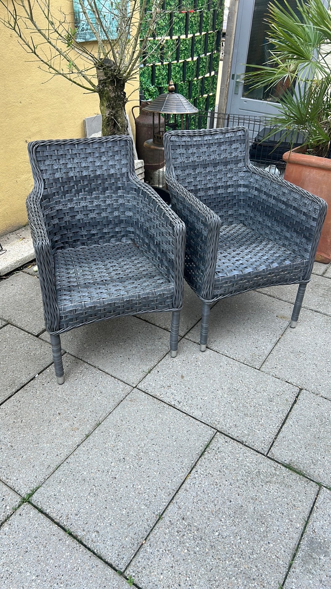 Tuinstoelen set 2 stuks grijs Wicker, Caravans en Kamperen, Ophalen, Zo goed als nieuw, Campingstoel