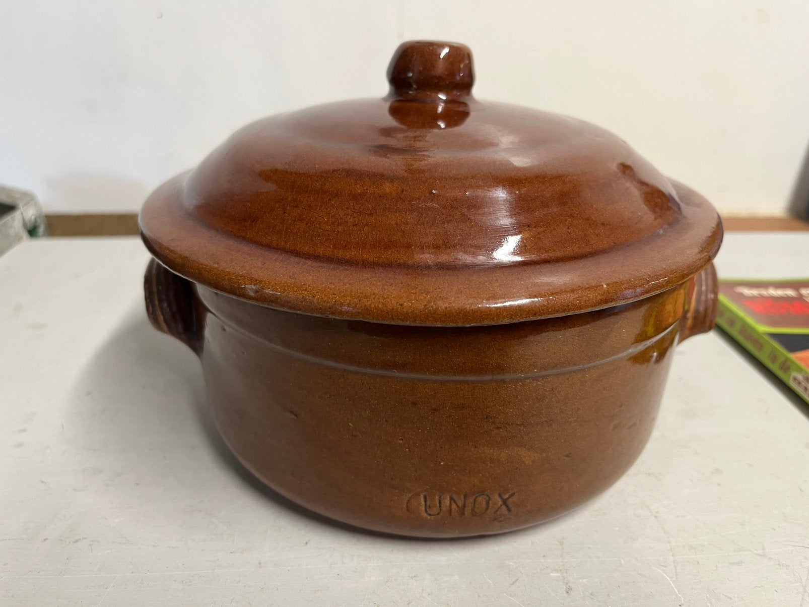 Vintage Aardewerk braadpan - romertopf van Unox met deksel, Ophalen of Verzenden, Gebruikt, Overige materialen