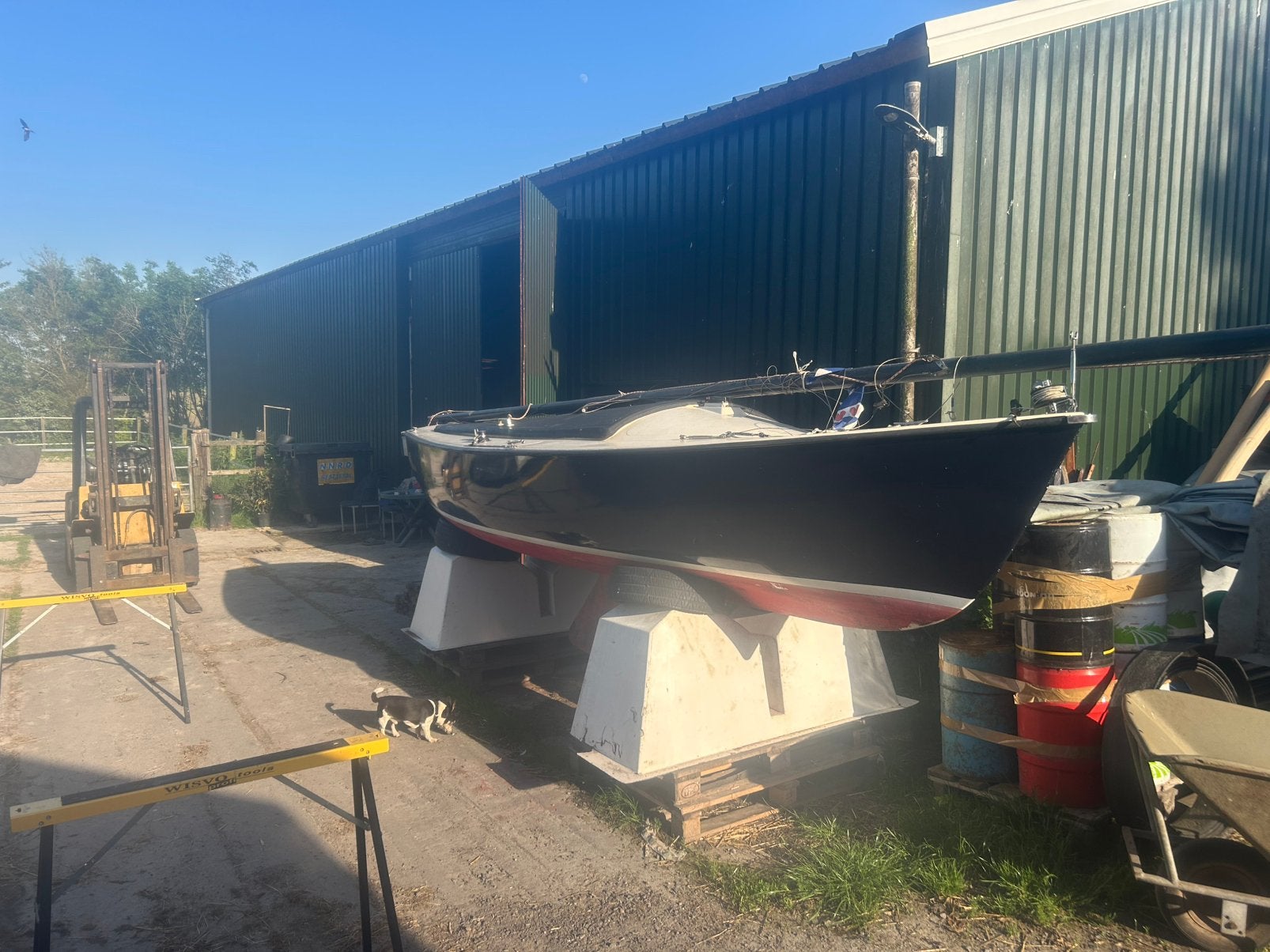 Leuke Zeldzame open polyester zeilboot stokpaert/ stokpaard, Ophalen, Gebruikt, Overige typen, 2 m