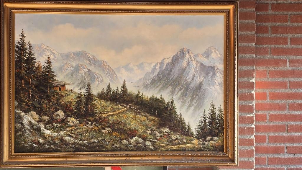 Schilderij Berglandschap, Antiek en Kunst, Kunst | Schilderijen | Klassiek, Ophalen