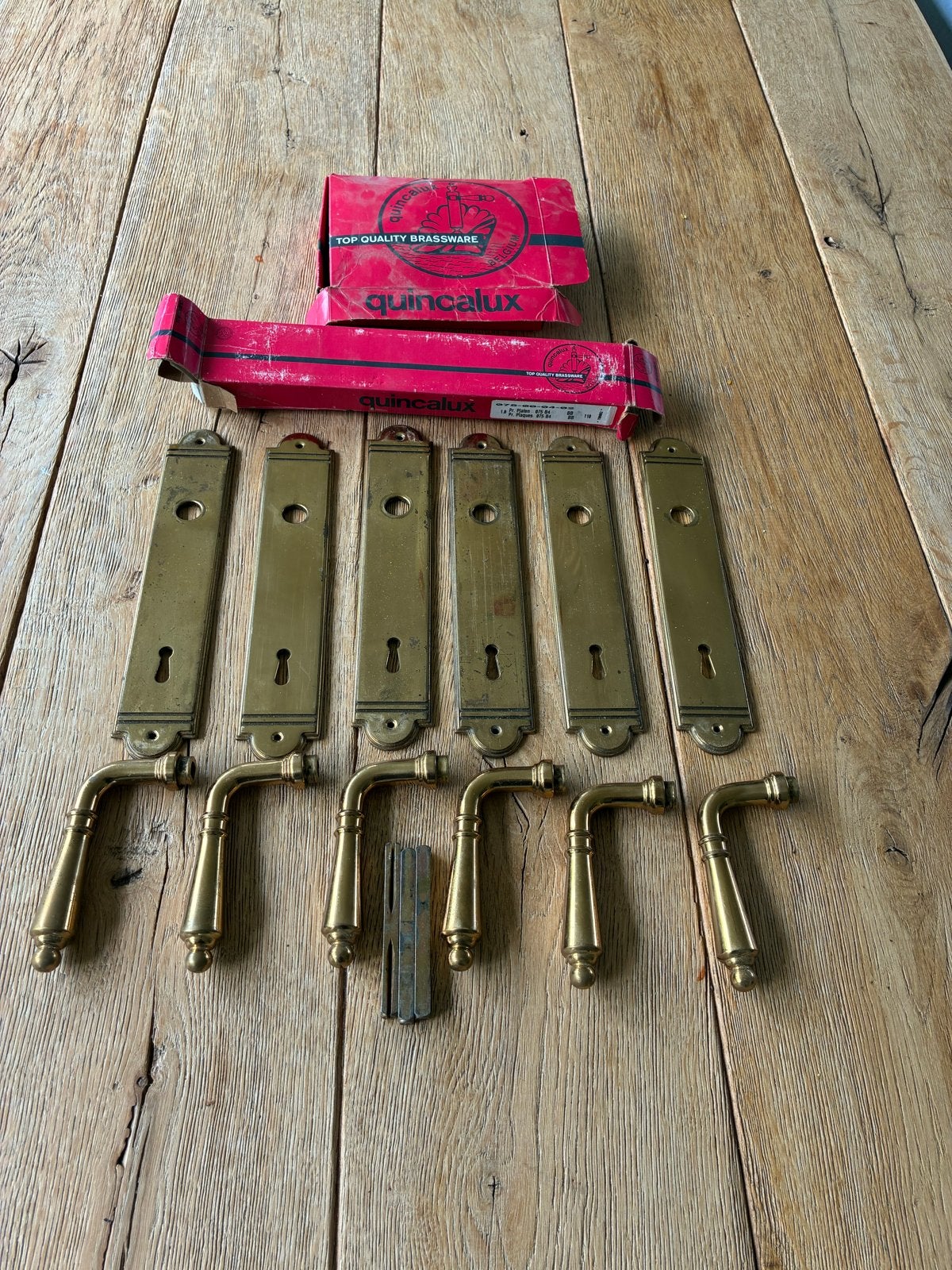 Vintage Quincalux Messing Deurbeslag - Jaren '30 Stijl, Ophalen of Verzenden, Gebruikt, Koper of Messing, Klink of Kruk