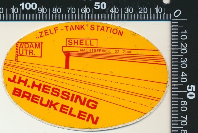 Sticker: Hessing Shell Zelf Tank Station - Breukelen, Ophalen of Verzenden, Zo goed als nieuw, Auto of Motor