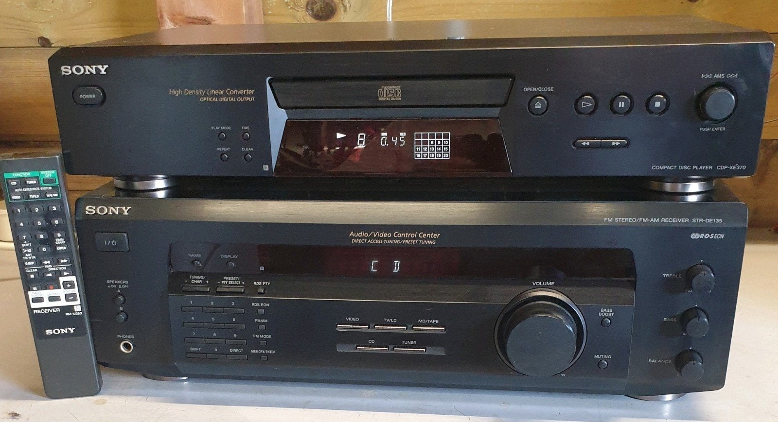Sony set receiver str-de135 + cd speler cdp-xe370 + remote, Ophalen of Verzenden