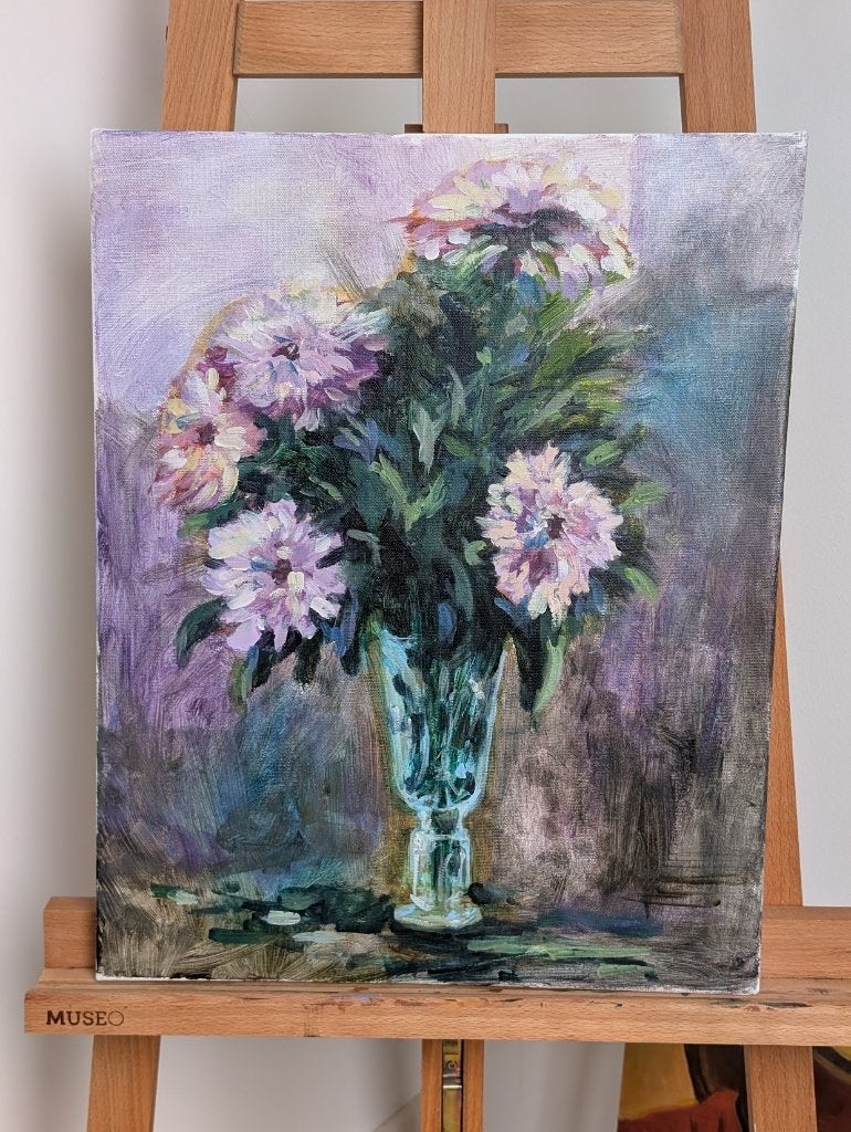 Sfeervol schilderij / Bloemen in vaas ( 40x50 cm), Bloemen, Acrylverf, Doek, Expressionistisch