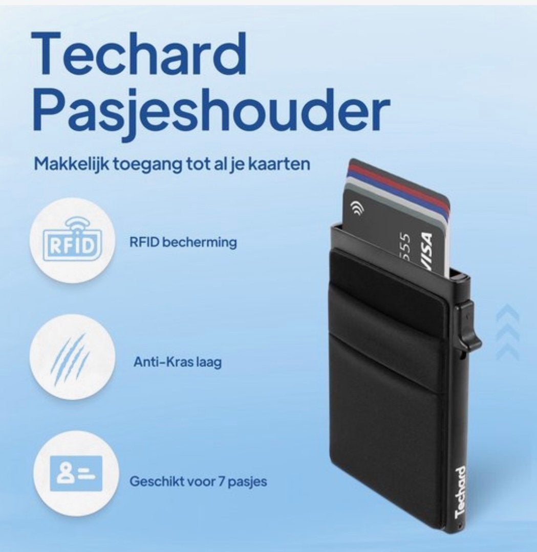 Techard pasjeshouder met persoonlijke gravure, Overige merken, Zwart, Nieuw, Ophalen of Verzenden