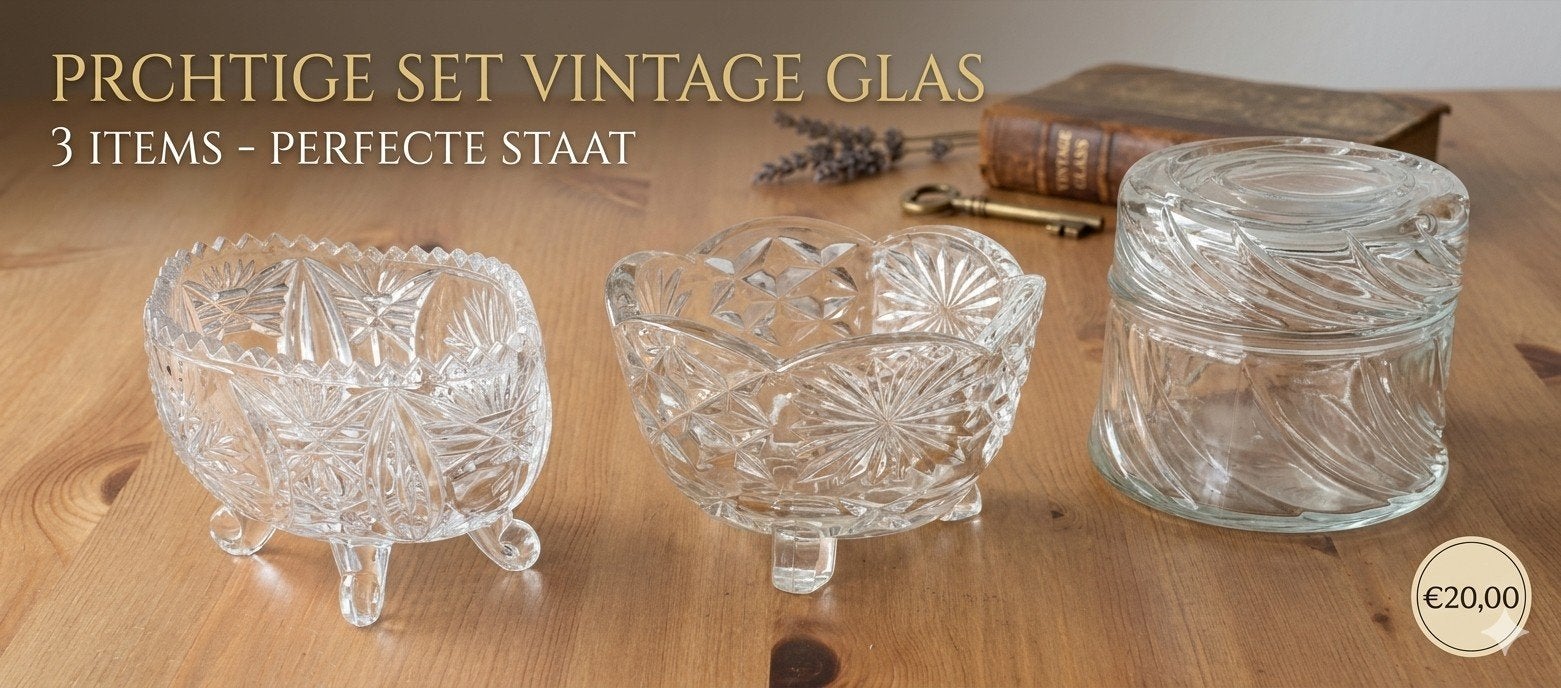 Set van 3 prachtige vintage glazen schaaltjes, Ophalen