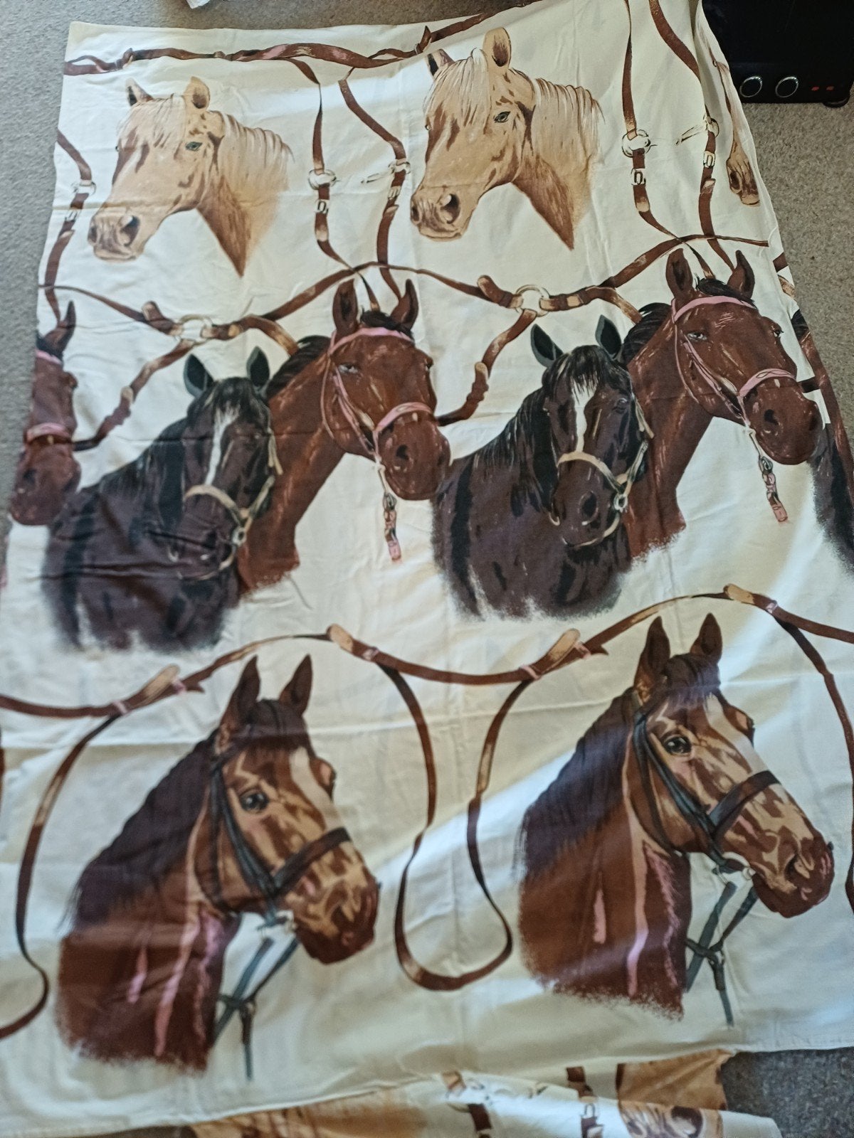 1 pers. dekbedovertrek paarden katoen, Gebruikt, Eenpersoons, Dekbedovertrek, Katoen