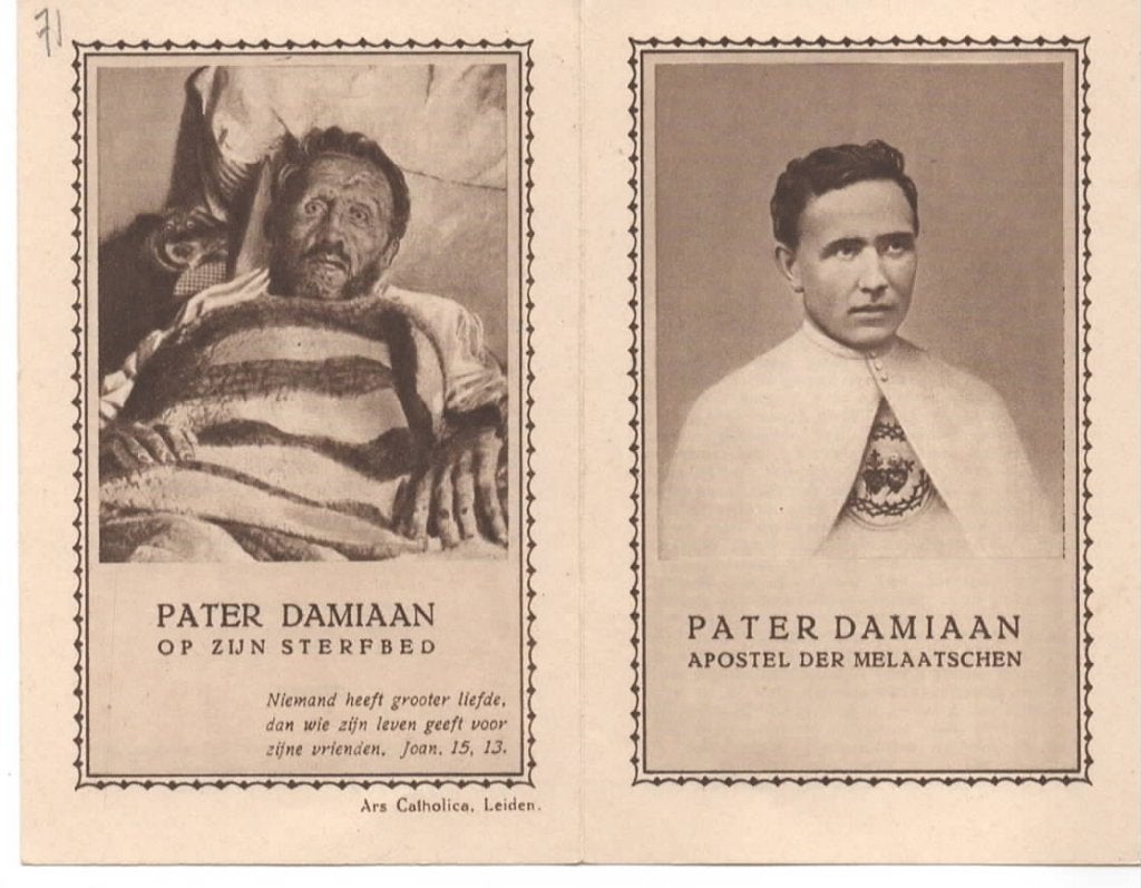 Pater Damiaan op zijn sterfbed, Verzenden, Bidprentje