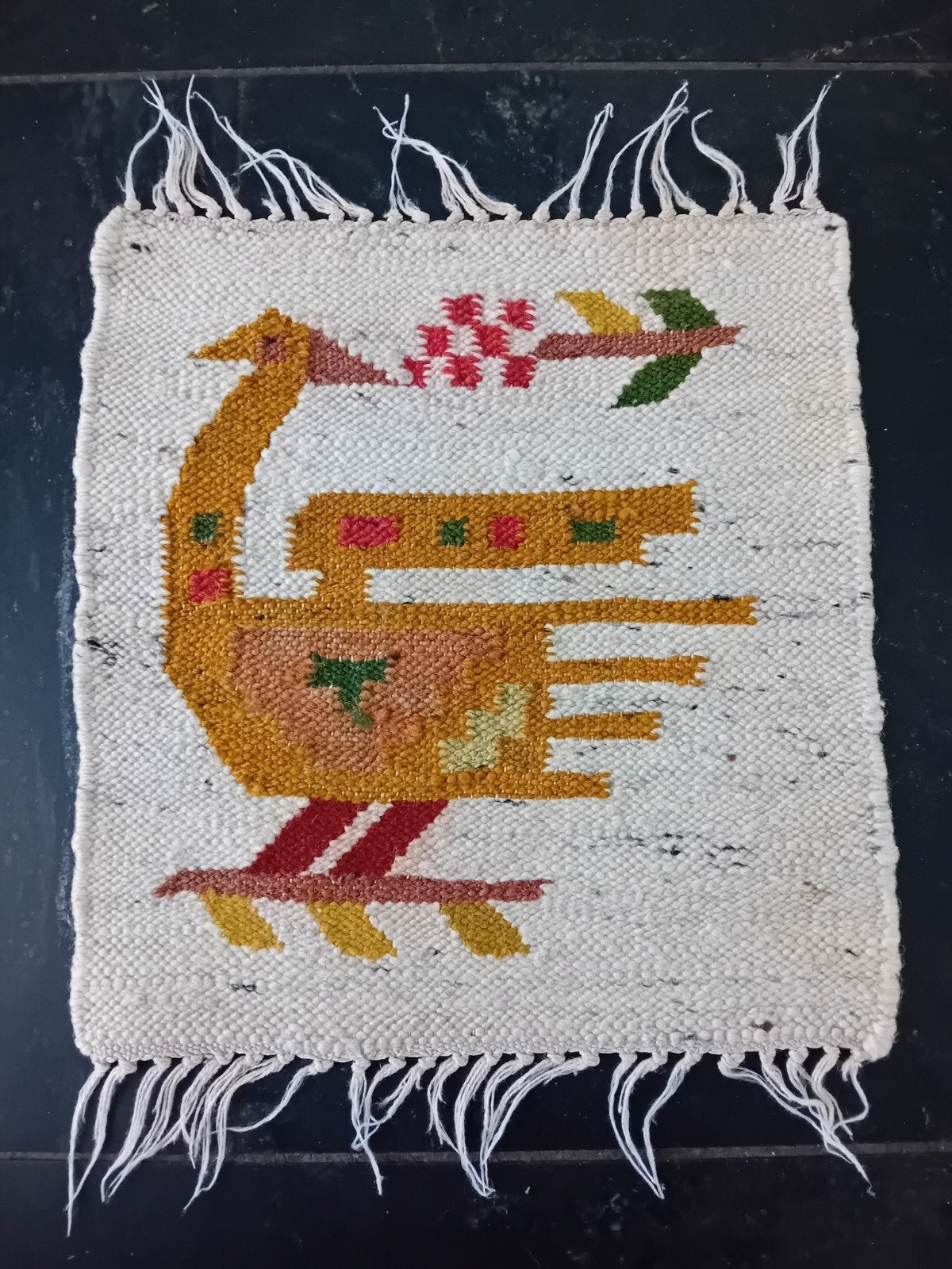 Vintage Geweven Kleedje met Vogelmotief - Handgemaakt, Ophalen of Verzenden
