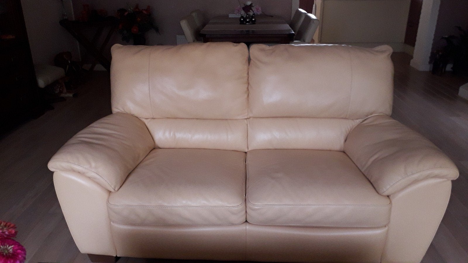 Leren tweepersoonsbank van Natuzzi  kleur maisgeel, Ophalen, Gebruikt, 150 tot 200 cm, Modern klassiek