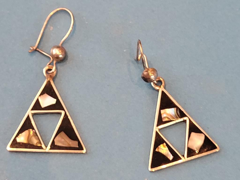 2 abalone oorhangers uit Mexico, Overige materialen, Overige kleuren, Ophalen of Verzenden, Hangers