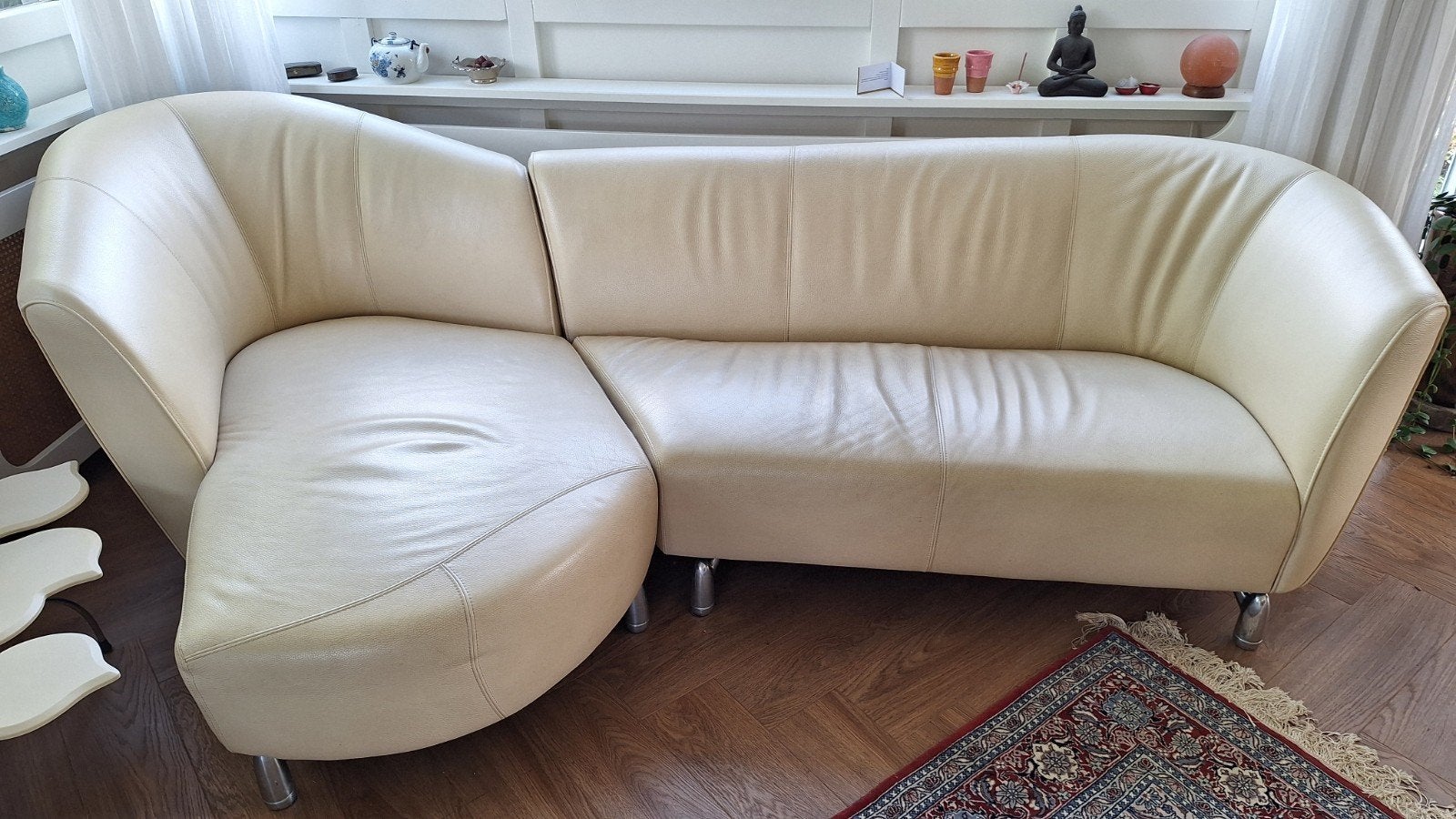 Bank Leolux, Pupilla met Chaise Longue in Senso leer, Huis en Inrichting, Ophalen, Gebruikt, Driepersoons, Leer