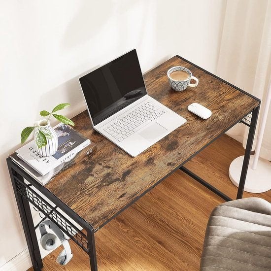 Industrieel Bureau 100 cm – Bruin/Zwart – Computertafel, Ophalen, Hout, 50 cm, Bruin
