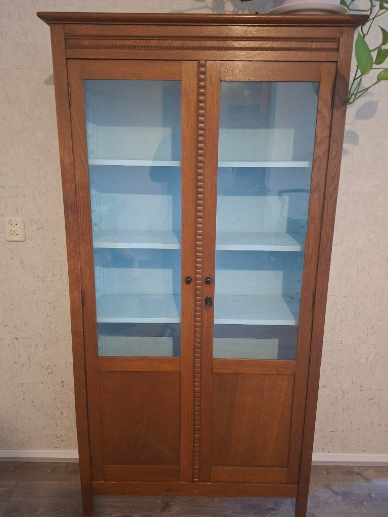 Vitrinekast, Eikenhout, 50 tot 100 cm, 150 tot 200 cm, 25 tot 50 cm