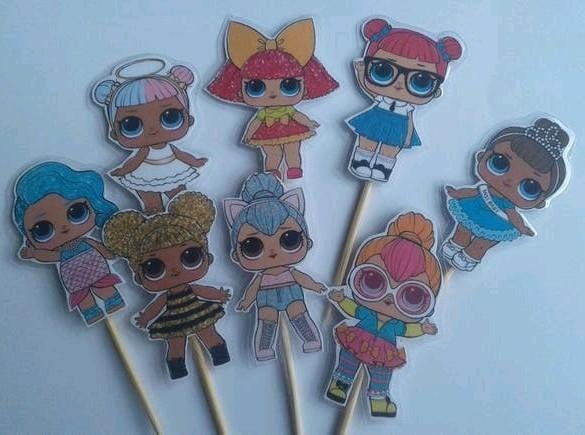 Set van 10 Lol Surprise cupcake traktatie prikkers, Ophalen of Verzenden, Nieuw, Papier of Karton