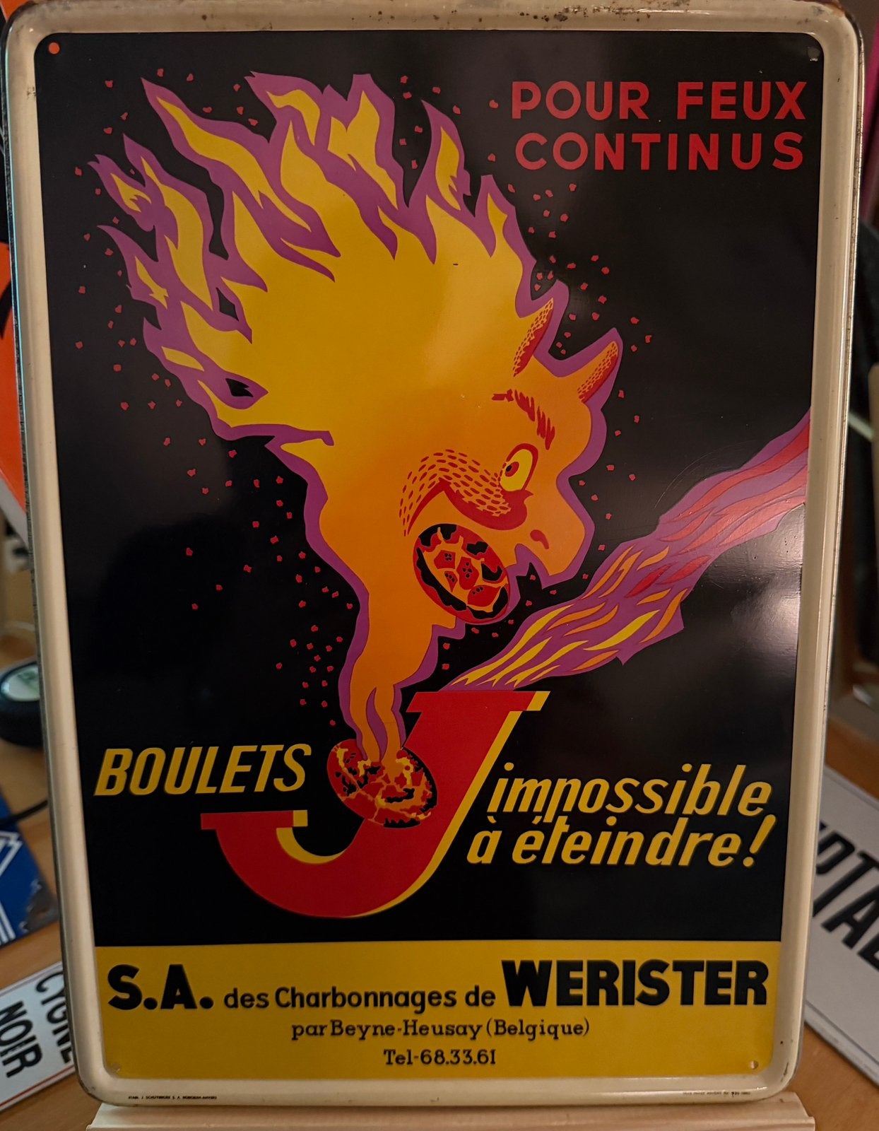 Blikken Steenkoolbord 1960, Verzamelen, Merken en Reclamevoorwerpen, Ophalen, Zo goed als nieuw, Reclamebord