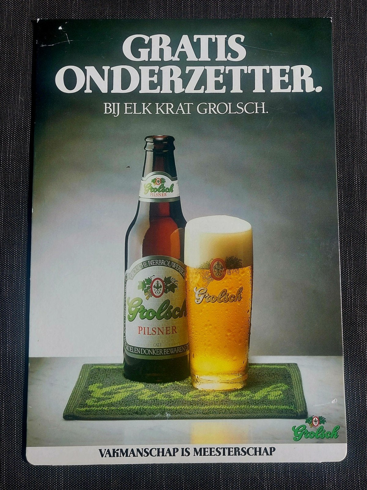 Vintage Grolsch Reclame Bord Display - Gratis Onderzetter, Ophalen of Verzenden, Gebruikt, Reclamebord