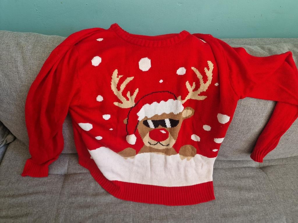 Kersttrui met rendier, maat 3XL (valt als XL), Ophalen of Verzenden, Gedragen, Maat 46/48 (XL) of groter, Rood