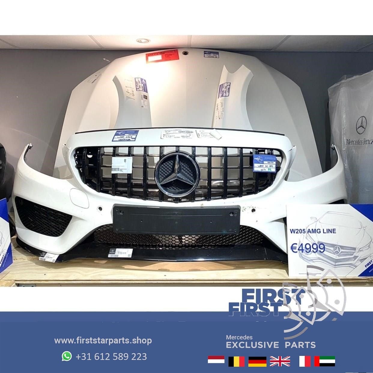 W205 C205 AMG VOORKOP WIT Mercedes C Klasse COMPLEET 2014-20, Auto-onderdelen, Gebruikt, -, Voor, Ophalen of Verzenden