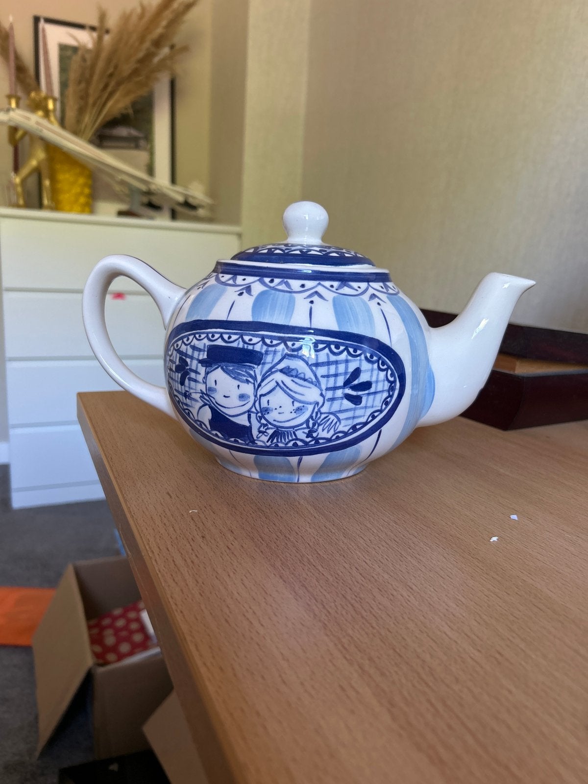 Blond Amsterdam theepot - Delfts blauw decoratie, Ophalen, Keramiek, Zo goed als nieuw, Delftsblauw