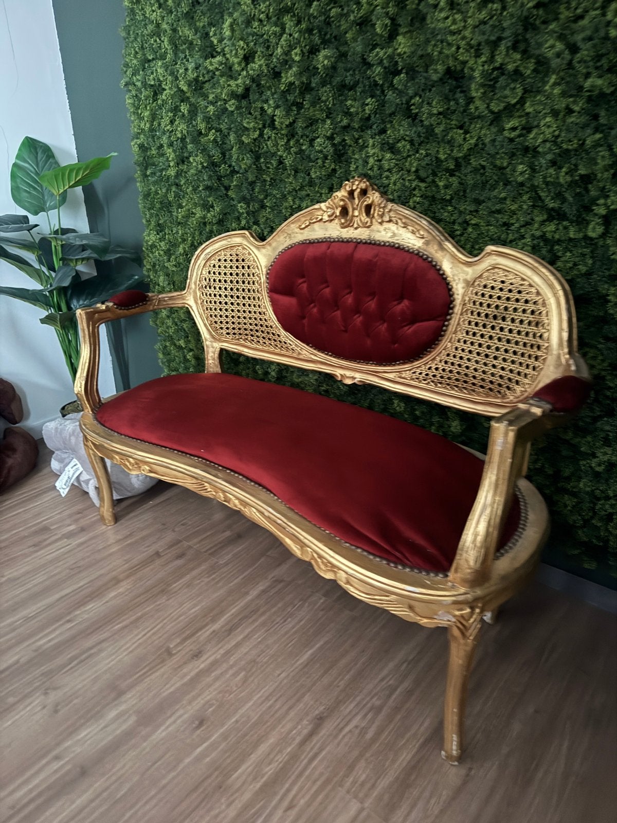Barok bankje goud/rood, Antiek en Kunst, Ophalen