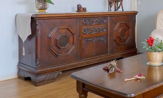Te koop dressoir en theekast, Ophalen, Gebruikt, Eikenhout, Met deur(en)