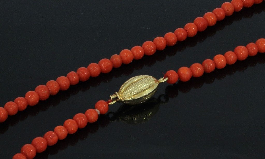 Bloedkoraal fraai antieke ketting 14k slot goud dame vintage, Sieraden, Tassen en Uiterlijk, Antieke sieraden, Verzenden, Goud