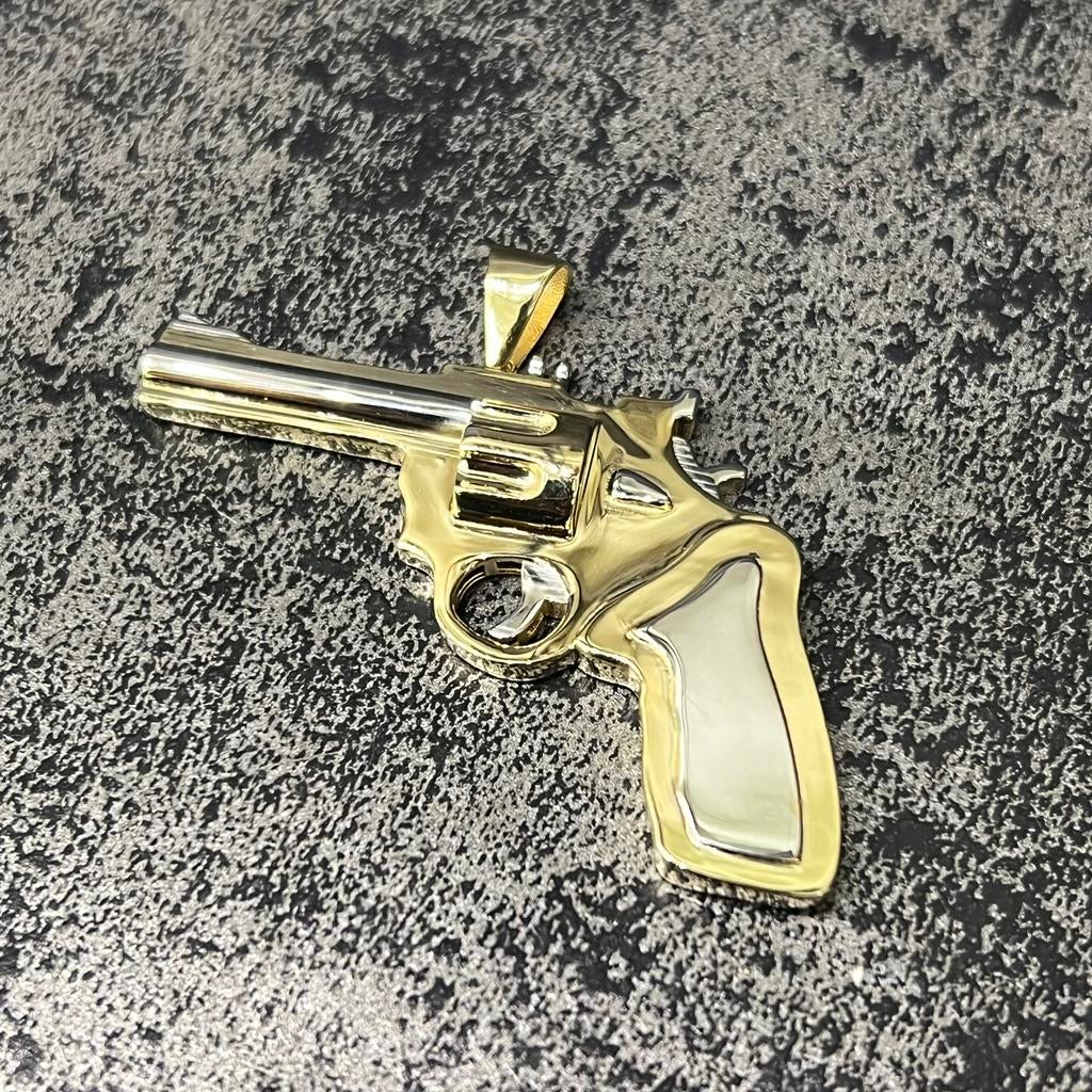 14k gouden hanger revolver kettinghanger geweer pistool, Sieraden, Tassen en Uiterlijk, Kettinghangers, Nieuw, Goud, Ophalen of Verzenden