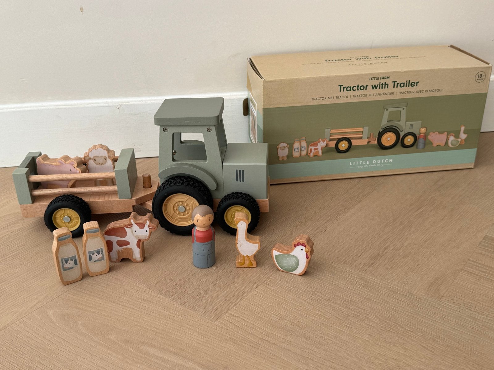 Little Dutch Houten Tractor met Trailer en Boerderijdieren, Kinderen en Baby's, Ophalen of Verzenden, Nieuw, Rij- of Hobbelspeelgoed