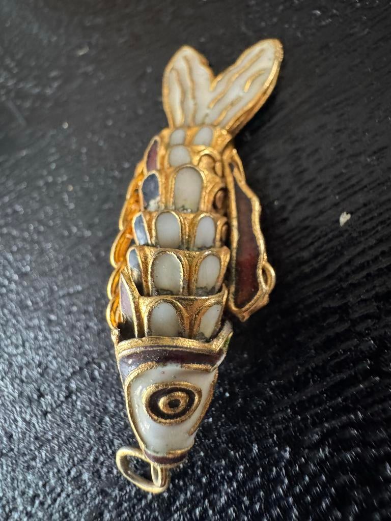 Vintage cloisonné hanger in de vorm van een vis, Overige materialen, Gebruikt, Overige kleuren, Vis hanger