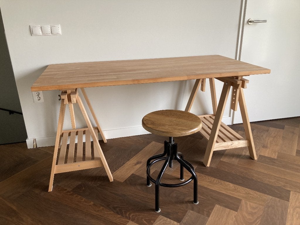 Massief houten werktafel / werkbank, Doe-het-zelf en Verbouw, Werkbanken, Ophalen, Gebruikt, 120 tot 170 cm