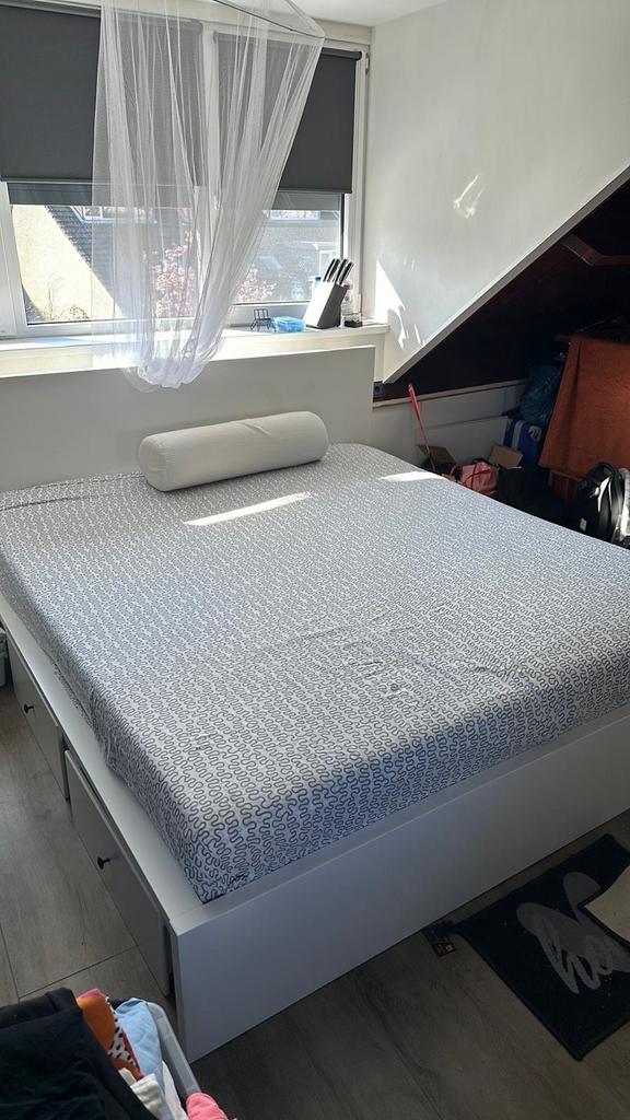 IKEA MALM Bedonderstel, hoog, wit, 180x200 cm, Huis en Inrichting, Slaapkamer | Bedden, Ophalen, Wit, Tweepersoons, Zo goed als nieuw