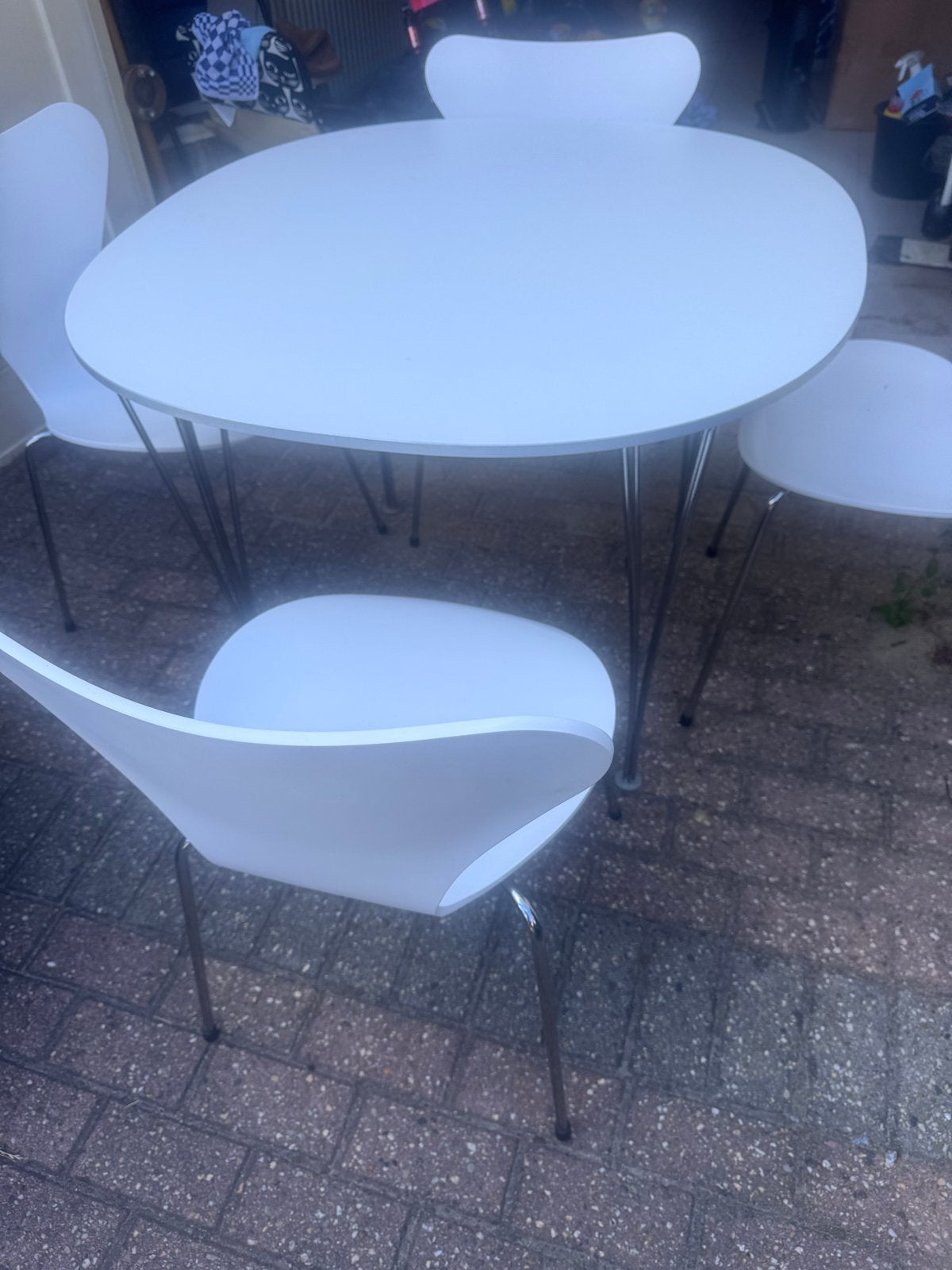 Frits Hansen eettafel met 4 stoelen, Huis en Inrichting, Tafels | Eettafels, Kunststof, Gebruikt, 100 tot 150 cm, Verzenden