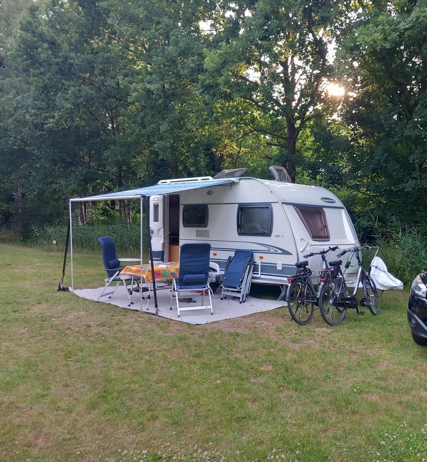 280 Blue Ocean luifel met Obelink zijwand, Ophalen, Gebruikt, Polyester, Fiamma