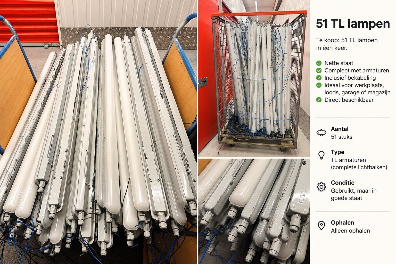 51 TL armaturen / TL lampen – complete partij, Ophalen, Gebruikt, Minder dan 50 watt