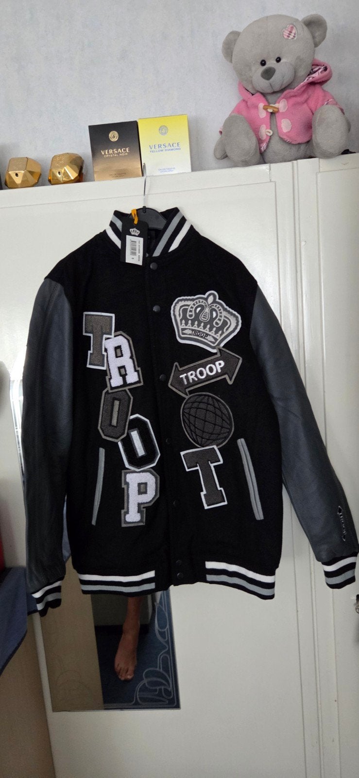 Nieuw Troop Baseball Jack Maat S met Grijze Leren Mouwen, Zwart, Nieuw, Troop, Ophalen of Verzenden