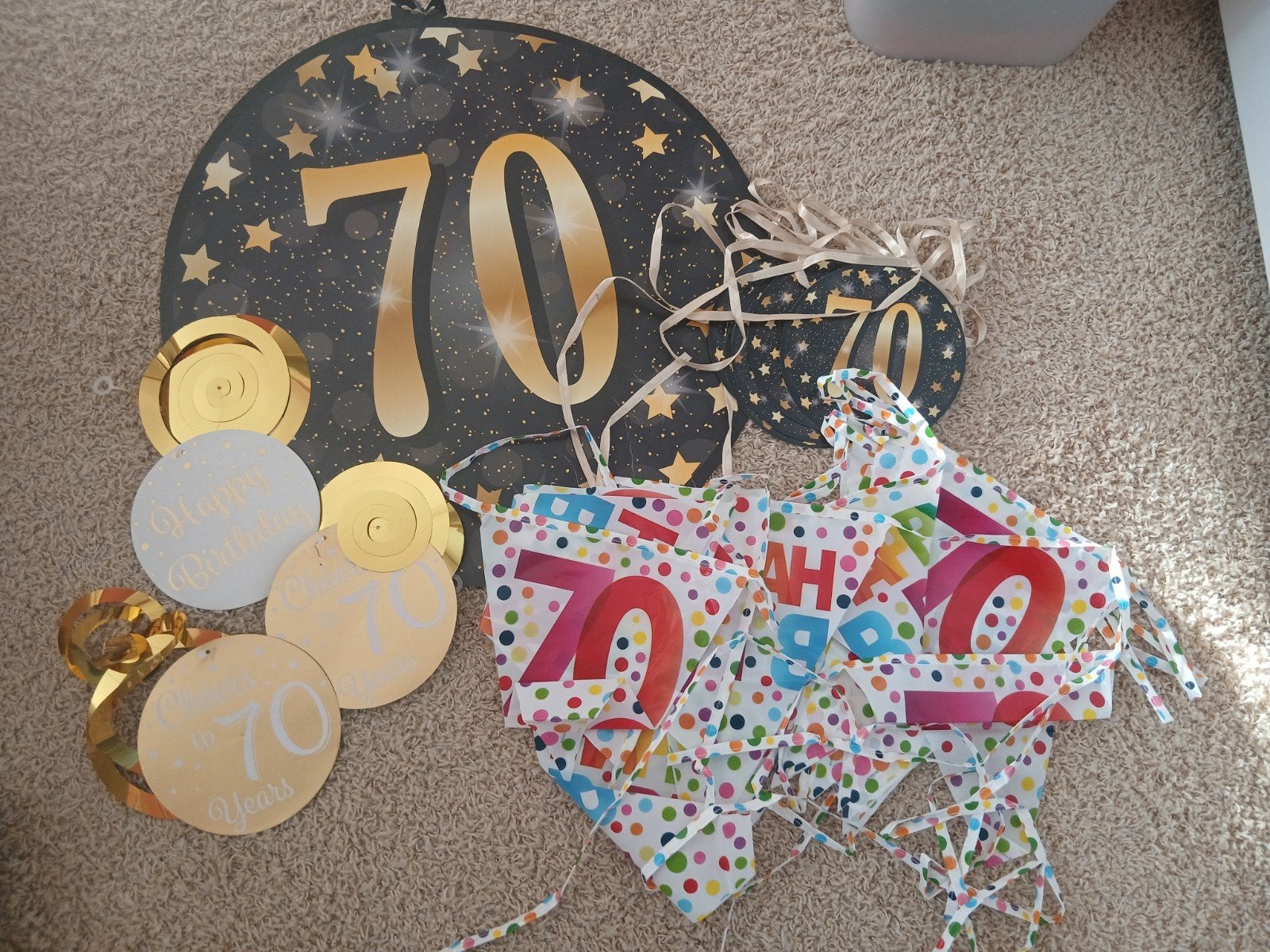 Feestversiering 70 jaar - goud/zwart, Ophalen of Verzenden, Gebruikt, Versiering, Verjaardag