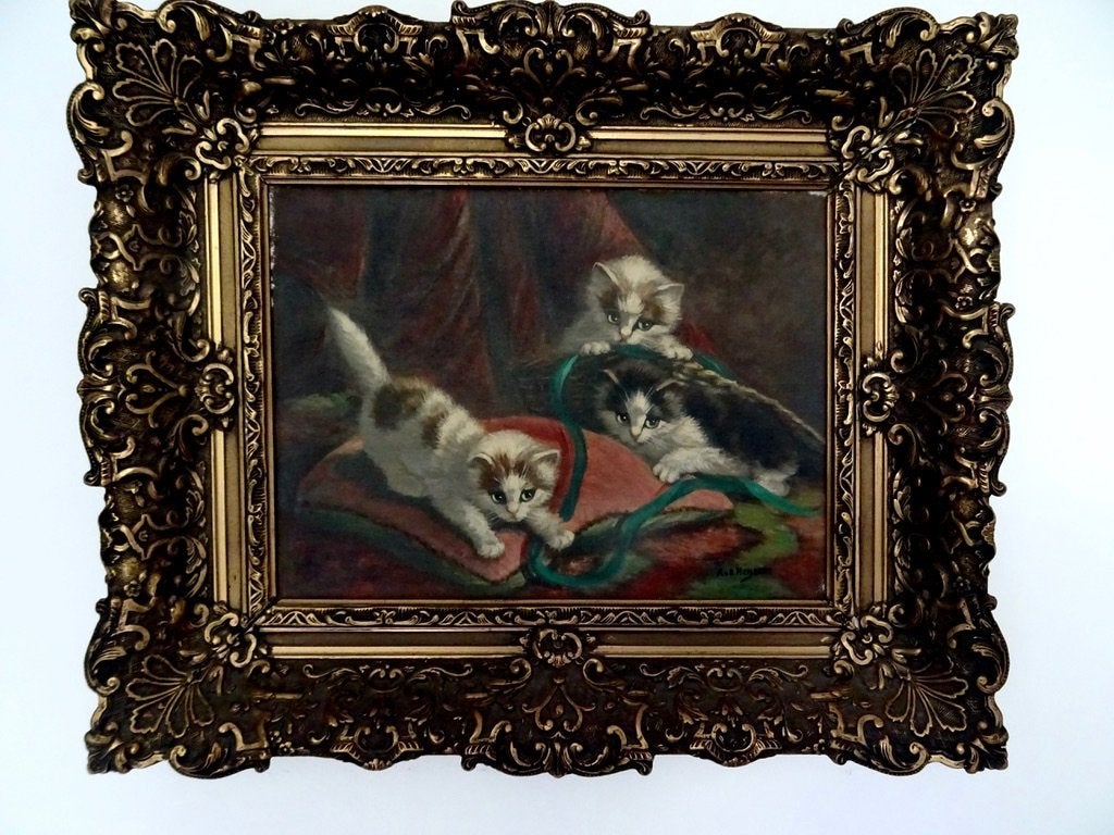 Poezen schilderij (Henriette Ronner- Knip's) LEES ADV-TEKST, Ophalen of Verzenden, Gebruikt, Schilderij, Oorspronkelijke maker