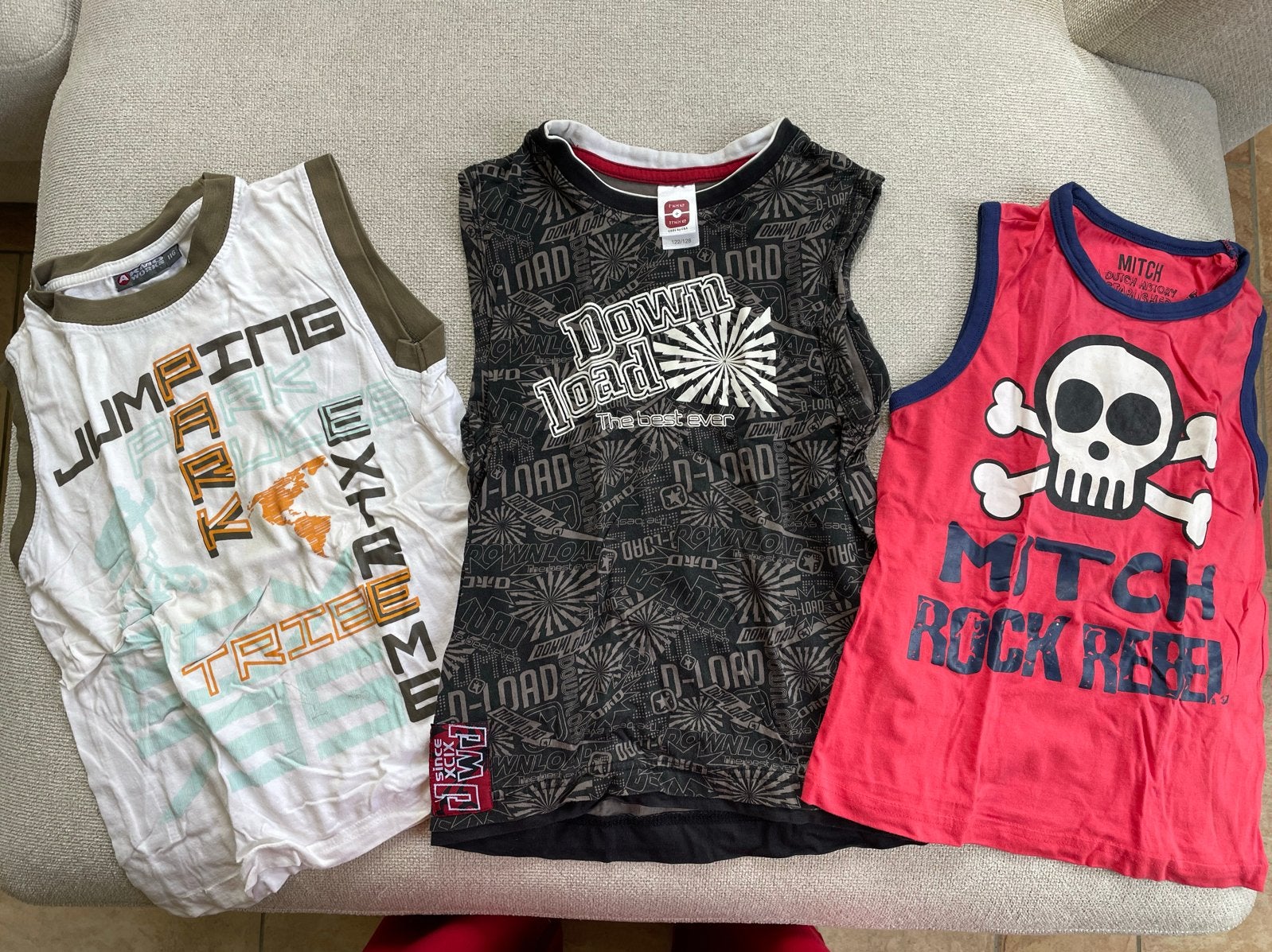 3x Jongens mouwloze shirts -div. merken maat 116 tot 122/128, Ophalen of Verzenden, Gebruikt, Jongen, Shirt of Longsleeve
