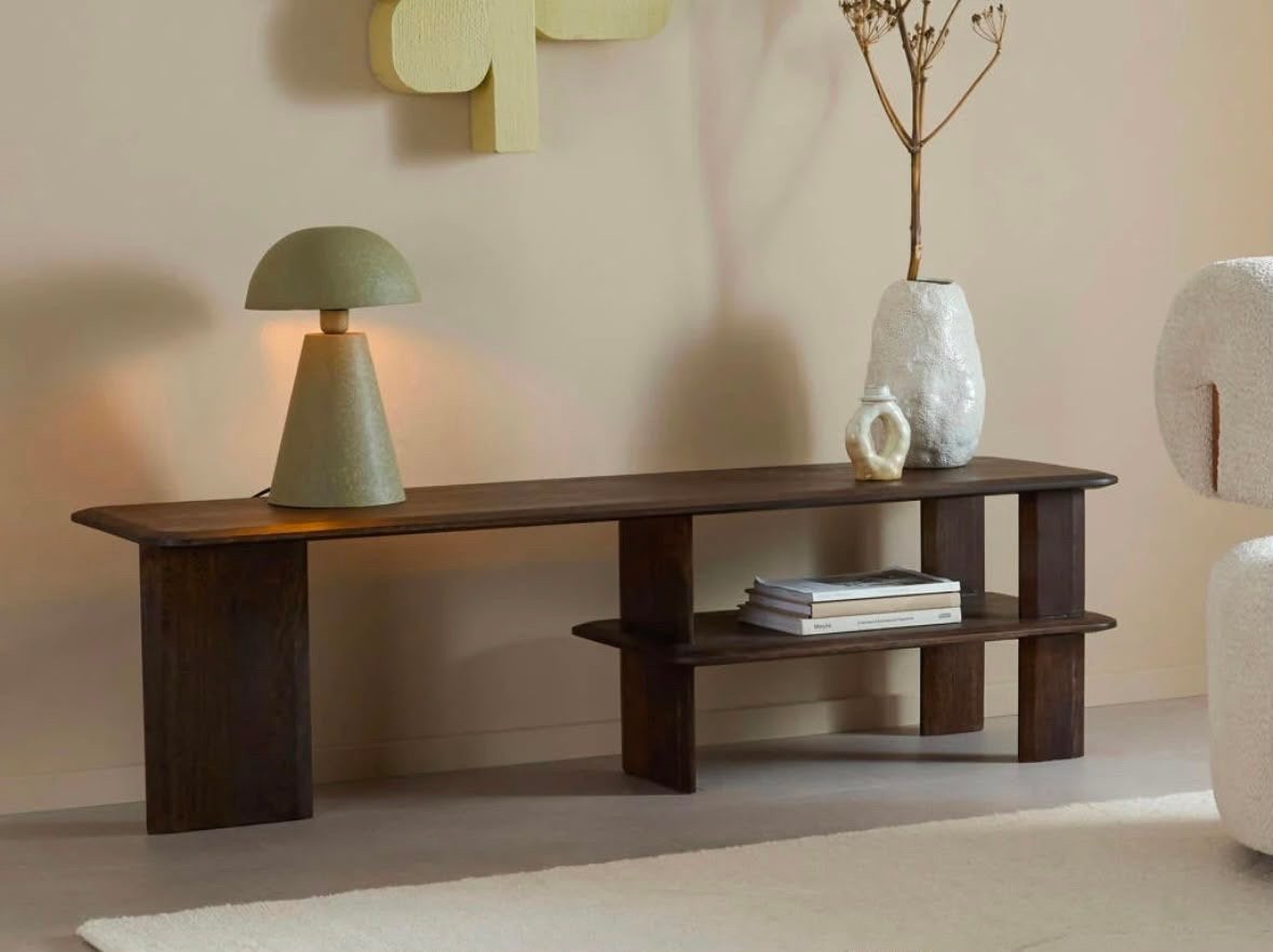 Tv meubel / dressoir van donker mangohout, Ophalen, Gebruikt, 150 tot 200 cm, Minder dan 50 cm