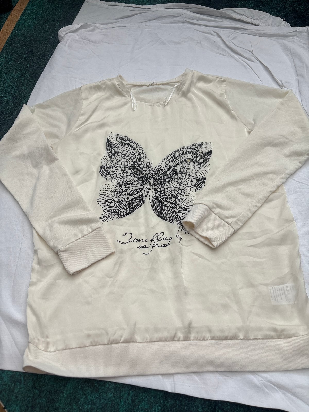 Crèmekleurige trui met vlinderprint, Kleding | Dames, Beige, Maat 42/44 (L), Ophalen of Verzenden, Lange mouw