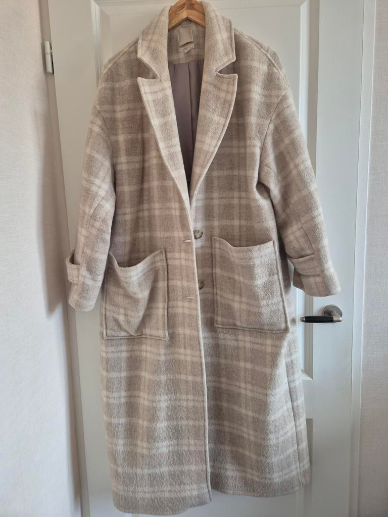 H&M geruite wollen jas, Ophalen of Verzenden, Zo goed als nieuw, Beige
