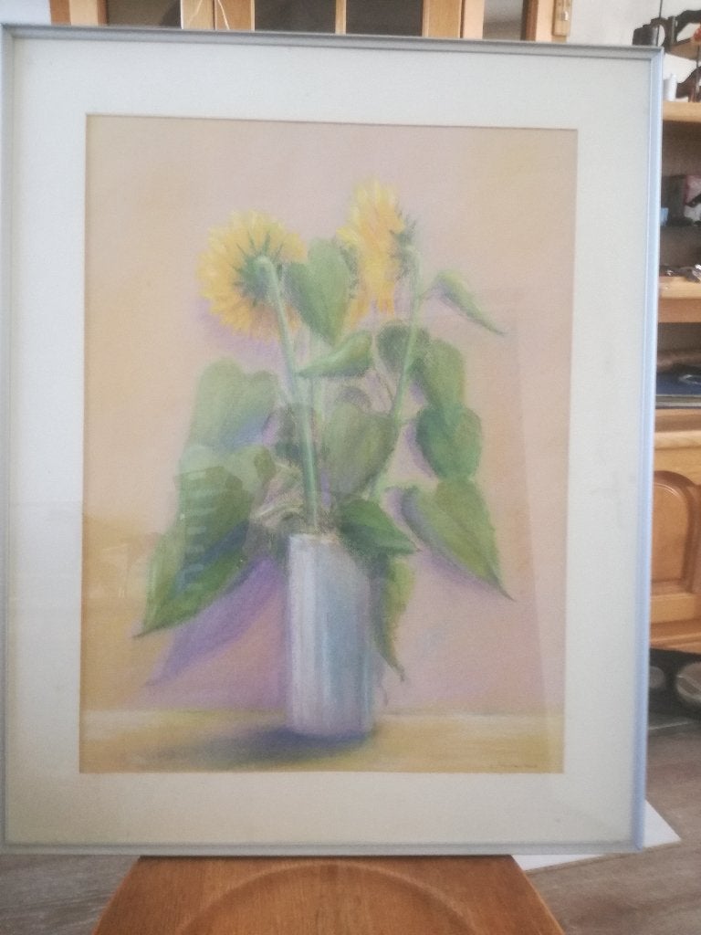 zonnebloem vaas, Huis en Inrichting, Ophalen, 50 – 75, Gebruikt, Schilderij